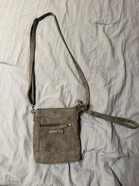 Stone Mountain Accessories Taupe Perforated Crossbody Bag